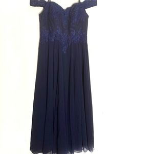 Bridesmaid Over The Shoulder Navy Blue Dres